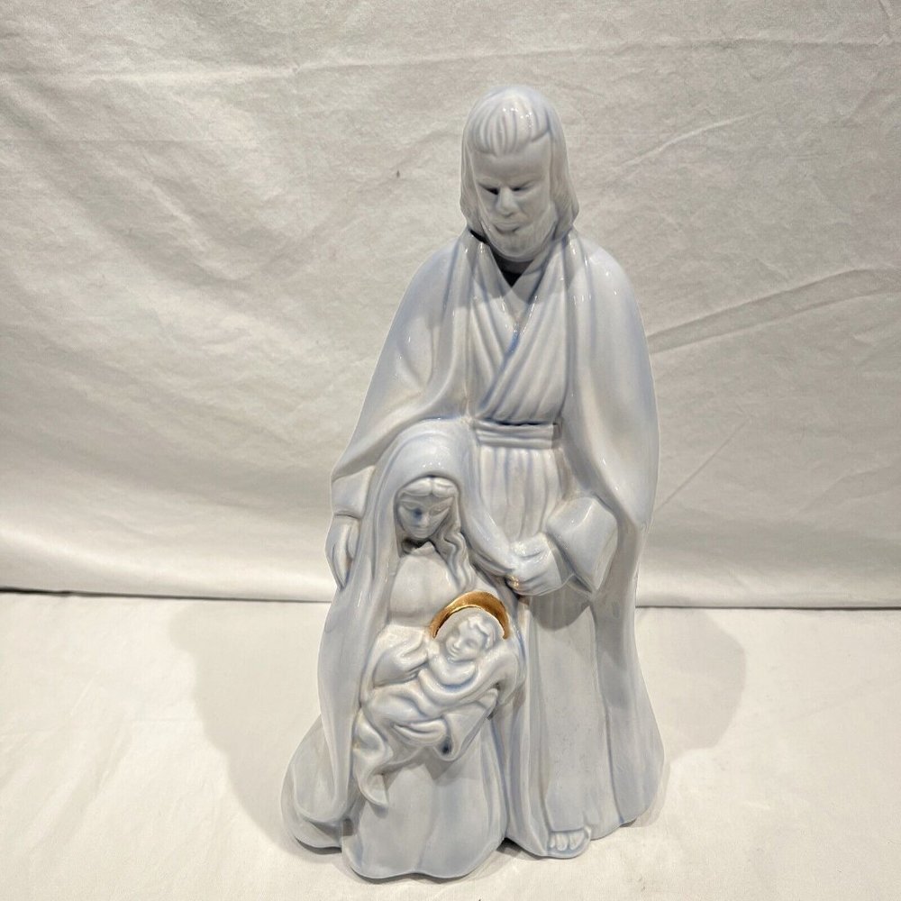 Vintage Mary & Joseph & Baby Jesus‎ white Blue Gold  porcelain